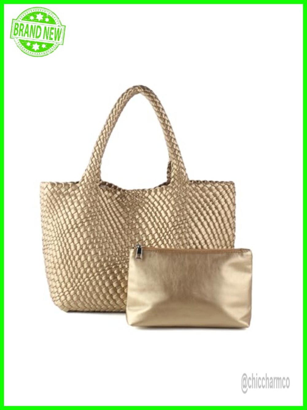 Handmade Woven Vegan Leather Tote Bag Travel Shoulder Bag